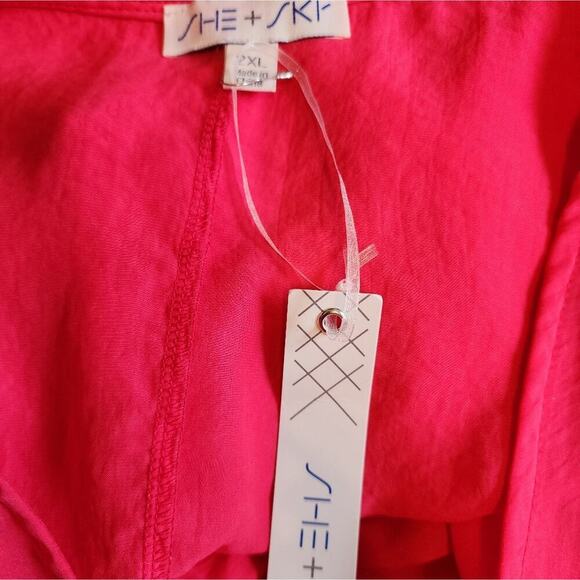 26 SHE & SKY RUCHED PINK  PLUS SIZE BLOUSE - Picture 6 of 7